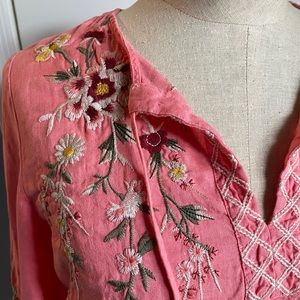 Johnny Was Acacia Linen Split Neckline Top, Large, New with tags